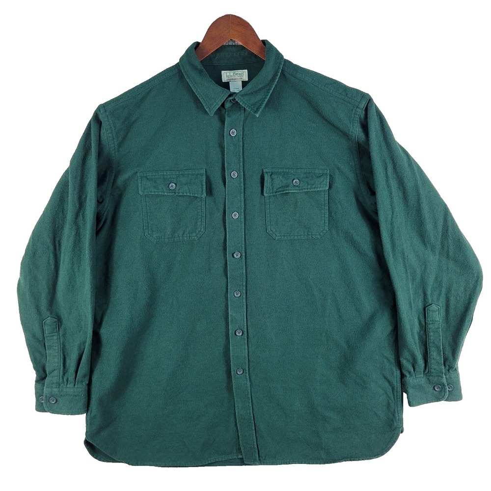 L.L. Bean Chamois Shirt Men's 2XL Tall‎ Dark Green Traditional Fit Workwear L/S
